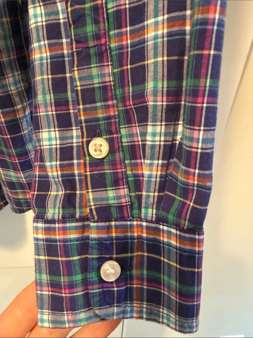Polo by Ralph Lauren Boys Green & Navy Plaid Button-Down Shirt size L  14/16